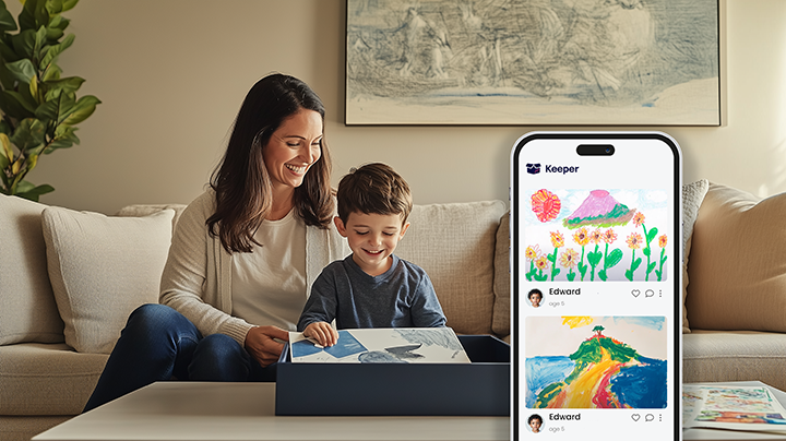 Mom loads box using phone